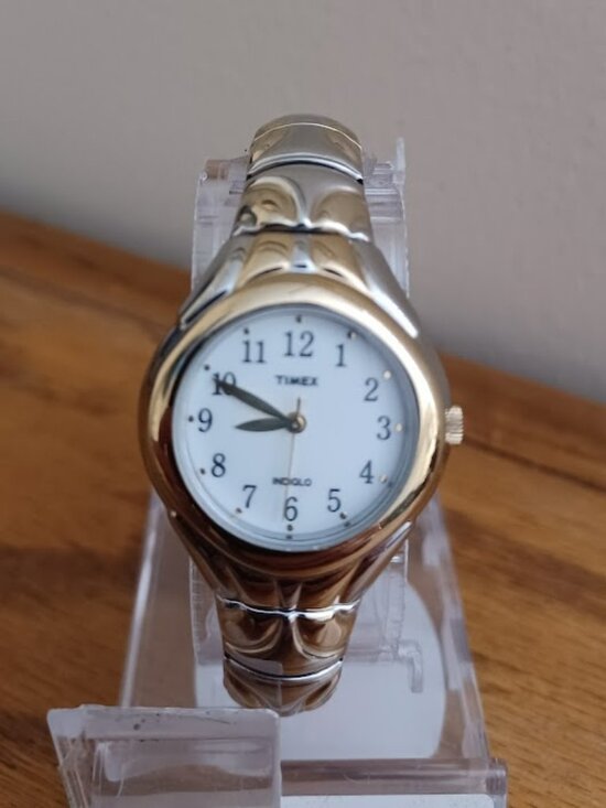 Ladies TIMEX Indiglo Watch Gold & Silver Tone Stretch Band main image 8